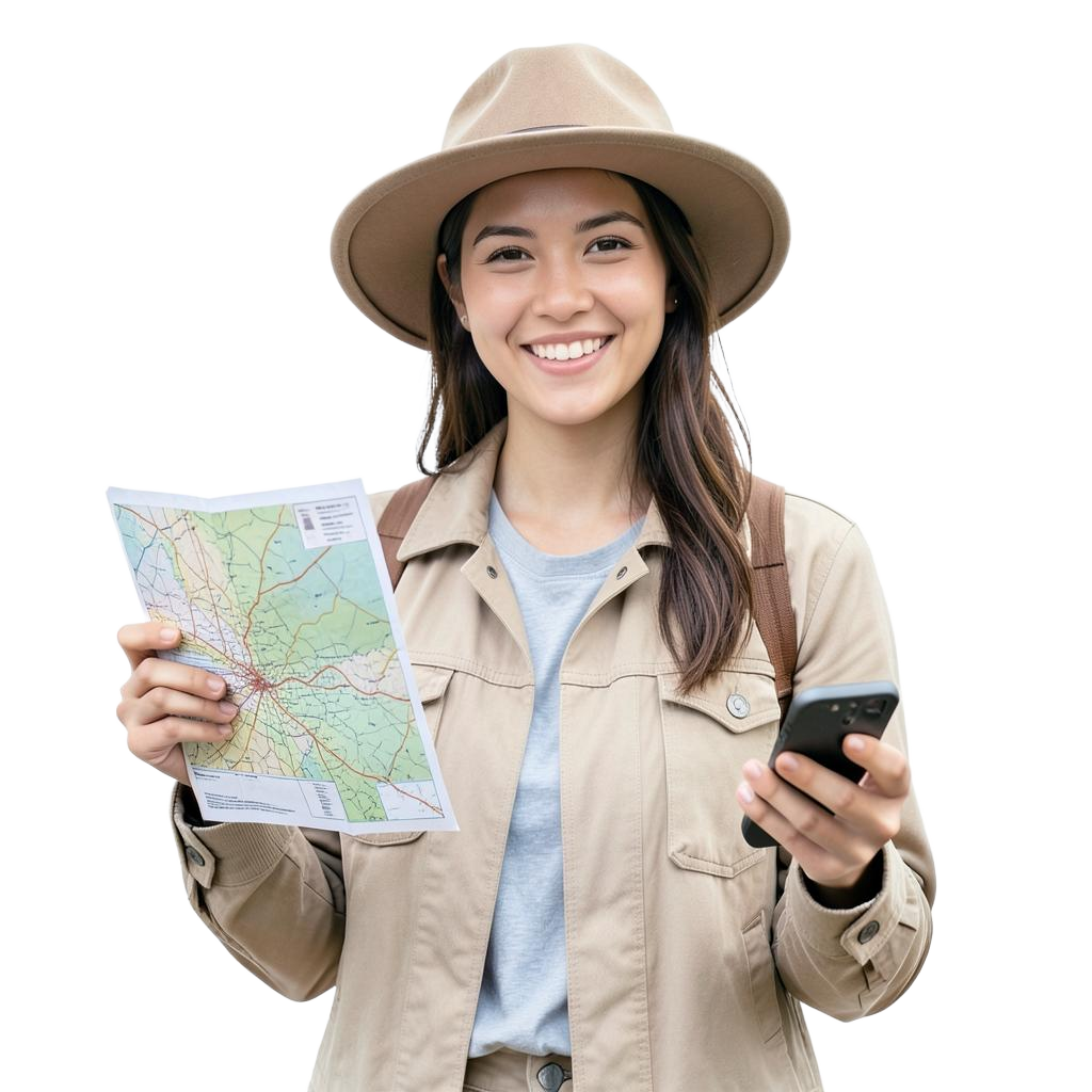 Viajante com mapa e smartphone